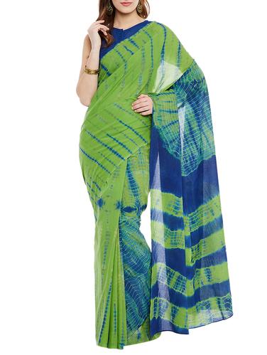 Pinkshink green batik saree with blouse - 15009775 - Very Small Image - 1