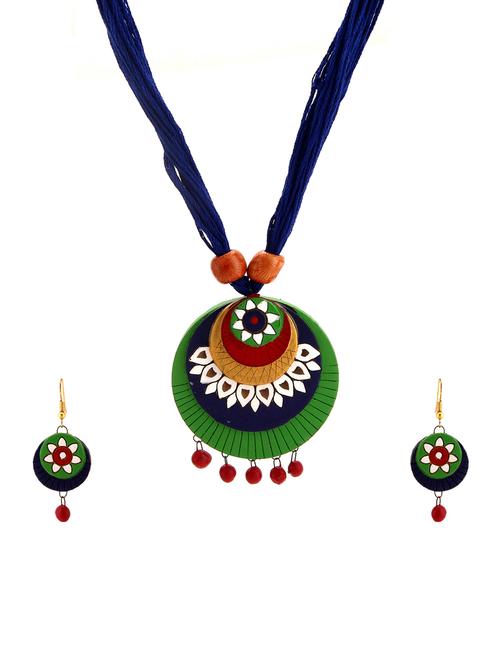 blue wood necklaces and earrings - 15009789 - Standard Image - 1