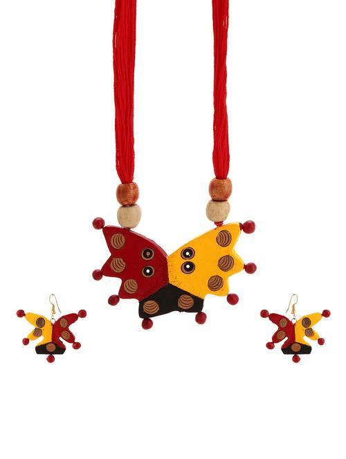red wood necklaces and earring - 15009802 - Standard Image - 1