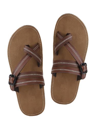 brown leatherette toe separator slipper - 15009844 - Very Small Image - 1