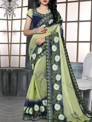 yellow chiffon embroidered saree with blouse - 15009853 - Standard Image - 1