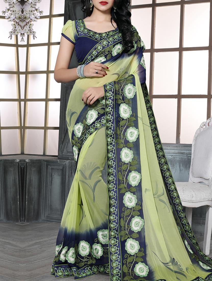 yellow chiffon embroidered saree with blouse - 15009853 - Zoom Image - 1