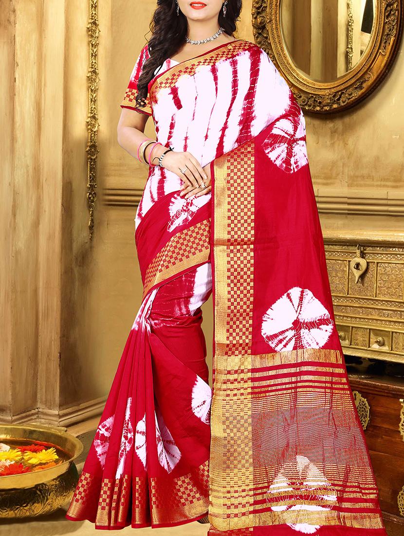 red cotton silk bordered saree with blouse - 15009854 - Zoom Image - 1