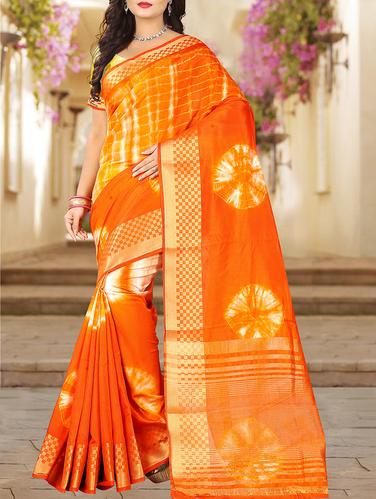 orange cotton silk bordered saree with blouse - 15009856 - Very Small Image - 1