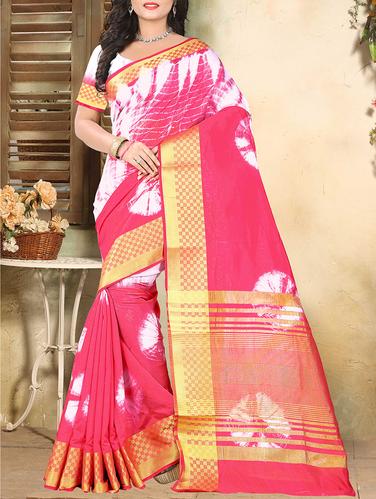pink cotton silk bordered saree with blouse - 15009857 - Very Small Image - 1