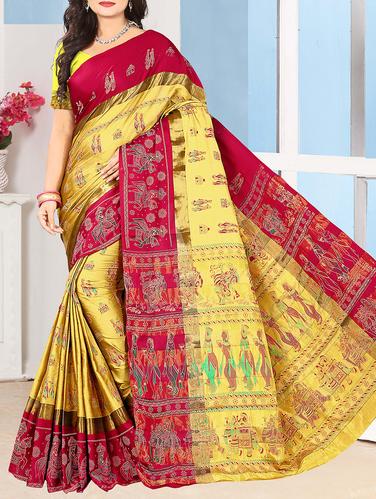 gold cotton silk printed saree with blouse - 15009870 - Very Small Image - 1