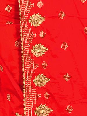 red silk blend embroidered saree with blouse - 15009871 - Standard Image - 3