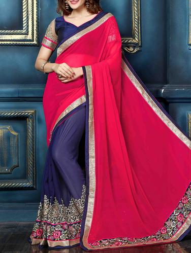 pink georgette half and saree with blouse - 15009891 - Very Small Image - 1