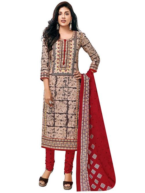 beige churidaar suit unstitched suit - 15009962 - Very Small Image - 1