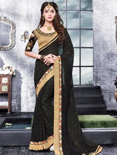 black synthetic bordered saree with blouse - 15009973 - Very Small Image - 1