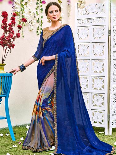 blue georgette half and half saree with blouse - 15010000 - Very Small Image - 1