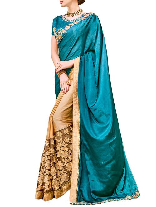 turquoise half and half saree with blouse - 15010038 - Very Small Image - 1