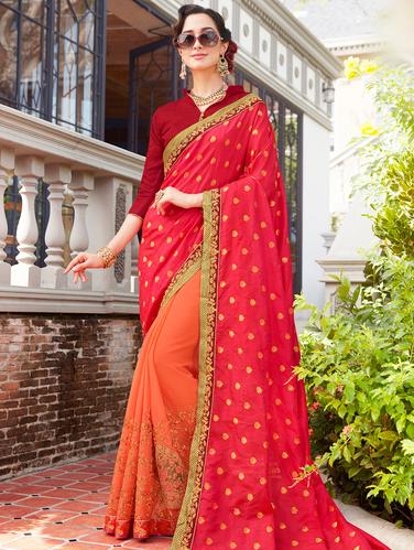 pink silk half and half saree with blouse - 15010046 - Very Small Image - 1