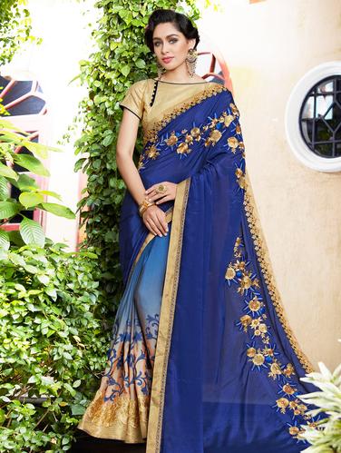 Embroidered half and half saree with blouse - 15010052 - Very Small Image - 1