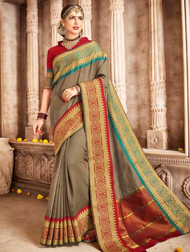 Zari woven bordered saree with blouse - 15010059 - Very Small Image - 1