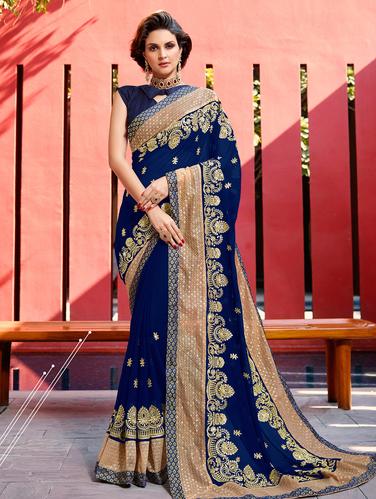 Zari embroidered saree with blouse - 15010065 - Very Small Image - 1