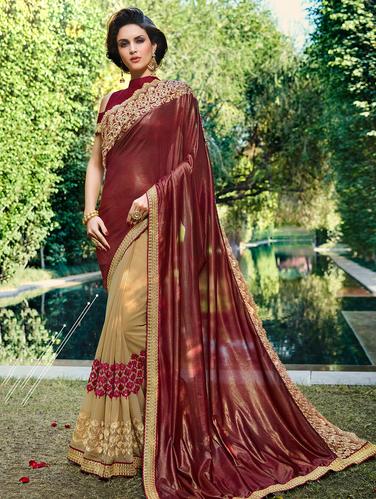 Embroidered half and half saree with blouse - 15010071 - Very Small Image - 1