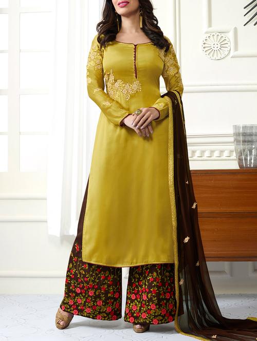 green satin palazzo suits semistitched suit - 15010102 - Standard Image - 1