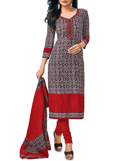 brown cotton printed unstitched suit - 15010109 - Very Small Image - 1