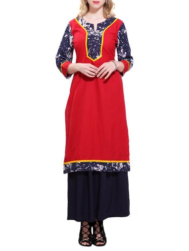 red cotton straight kurta - 15010124 - Very Small Image - 1