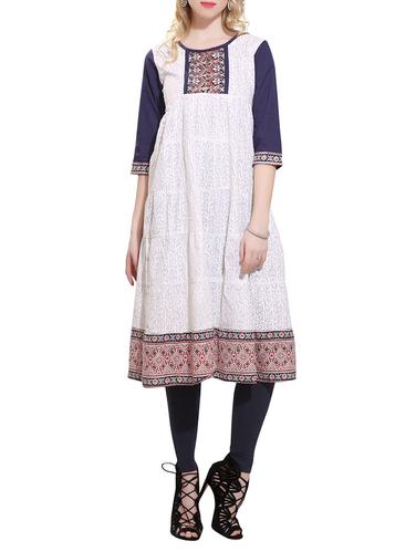 white cotton flare kurta - 15010126 - Very Small Image - 1