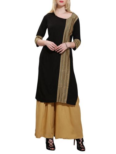 black rayon straight kurta - 15010131 - Very Small Image - 1
