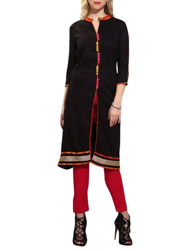 black rayon a-line kurta - 15010132 - Very Small Image - 1