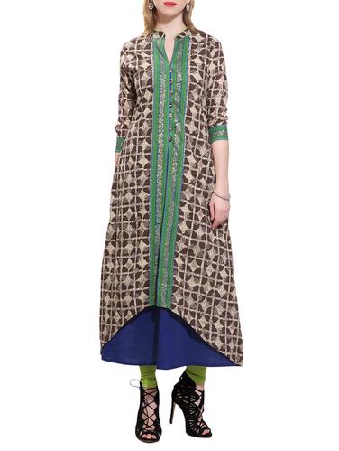 brown cotton layered kurta - 15010135 - Very Small Image - 1