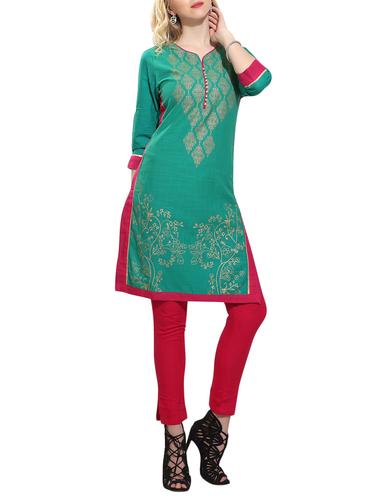 green cotton straight kurta - 15010145 - Very Small Image - 1