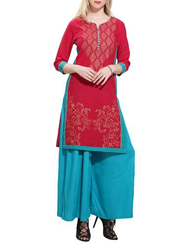 pink cotton straight kurta - 15010146 - Very Small Image - 1