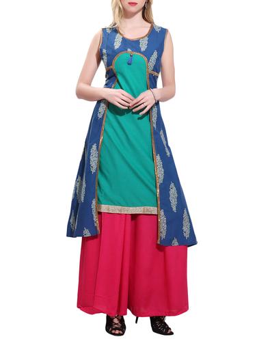 blue cotton layered kurta - 15010150 - Very Small Image - 1