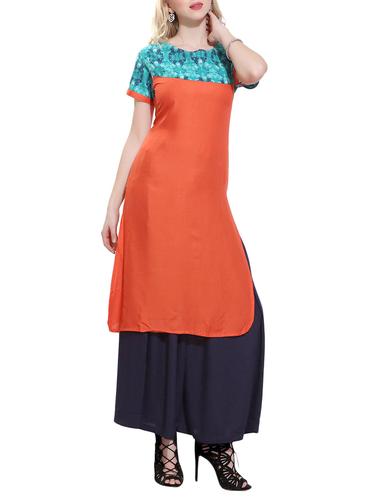 orange rayon straight kurta - 15010152 - Very Small Image - 1
