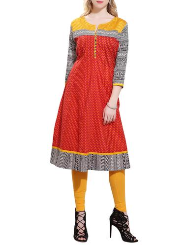 red cotton a-line kurta - 15010154 - Very Small Image - 1