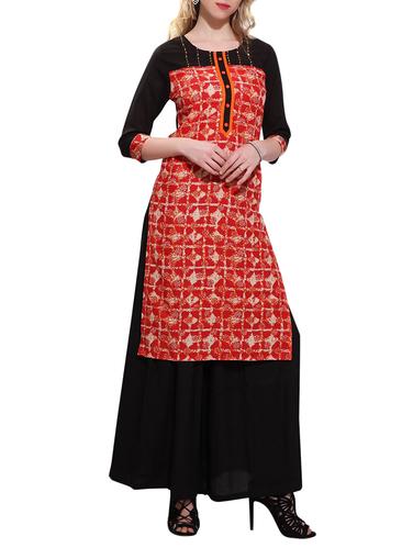 red cotton straight kurta - 15010155 - Very Small Image - 1