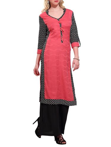 peach rayon straight kurta - 15010161 - Very Small Image - 1