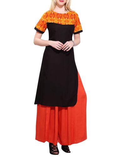 black rayon straight kurta - 15010162 - Very Small Image - 1