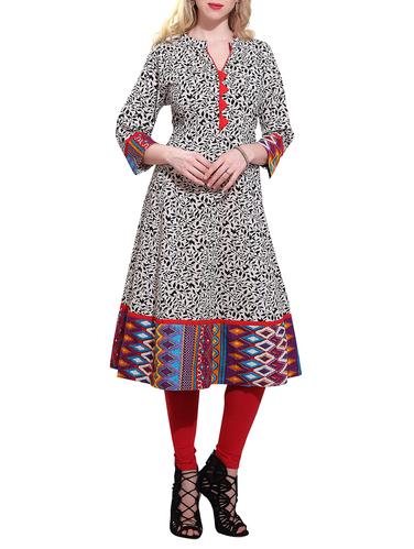 white cotton anarkali kurta - 15010163 - Very Small Image - 1