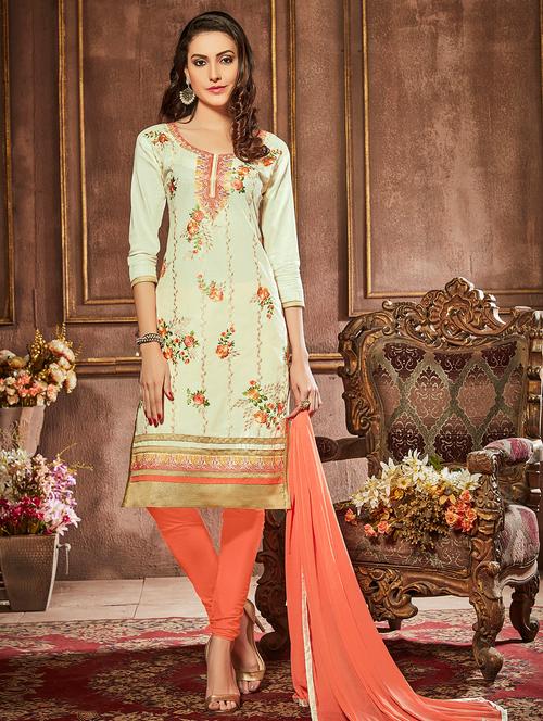 Cream churidaar suits unstitched suit - 15010174 - Standard Image - 1