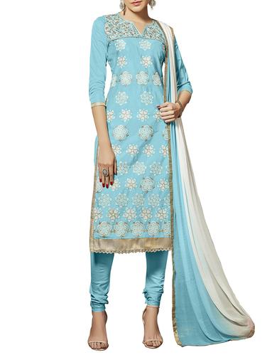 sky blue cotton churidaar suits unstitched suit - 15010176 - Very Small Image - 1