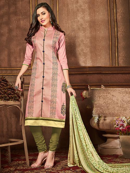pink cotton churidaar suits unstitched suit - 15010183 - Standard Image - 1