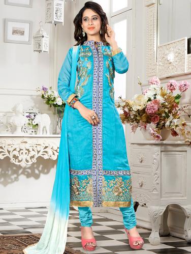 sky blue cotton churidaar suits unstitched suit - 15010185 - Very Small Image - 1