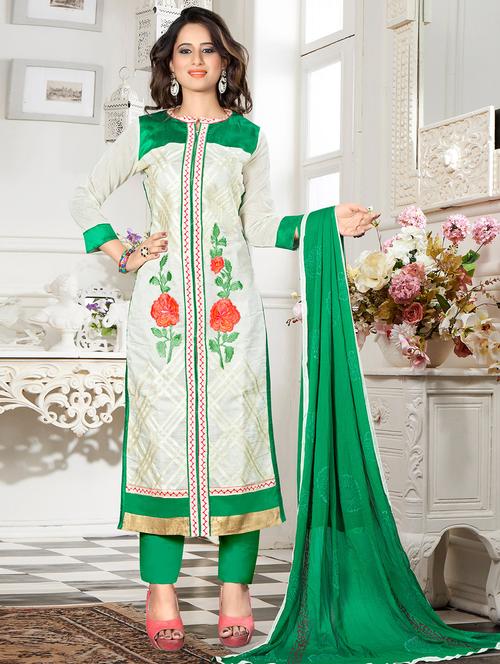 White straight pant suits unstitched suit - 15010188 - Standard Image - 1