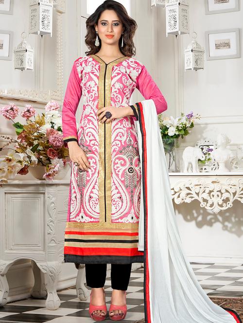 pink straight pant suits unstitched suit - 15010189 - Standard Image - 1