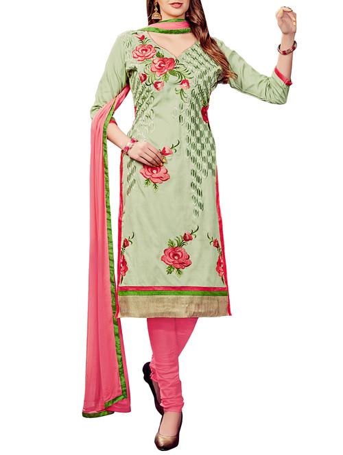 green cotton churidaar suits unstitched suit - 15010193 - Standard Image - 1