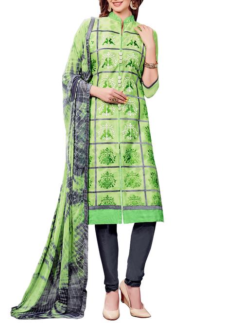 green cotton churidaar suits unstitched suit - 15010195 - Standard Image - 1