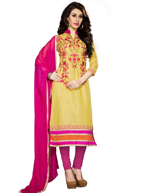 yellow cotton churidaar suits unstitched suit - 15010205 - Standard Image - 1