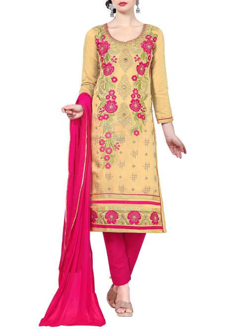 cream straaight pant suits unstitched suit - 15010208 - Standard Image - 1