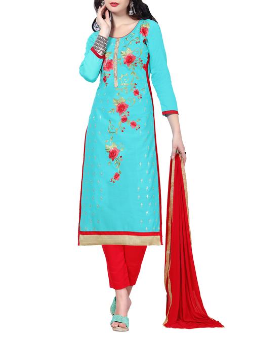 blue straight pant suits unstitched suit - 15010210 - Standard Image - 1