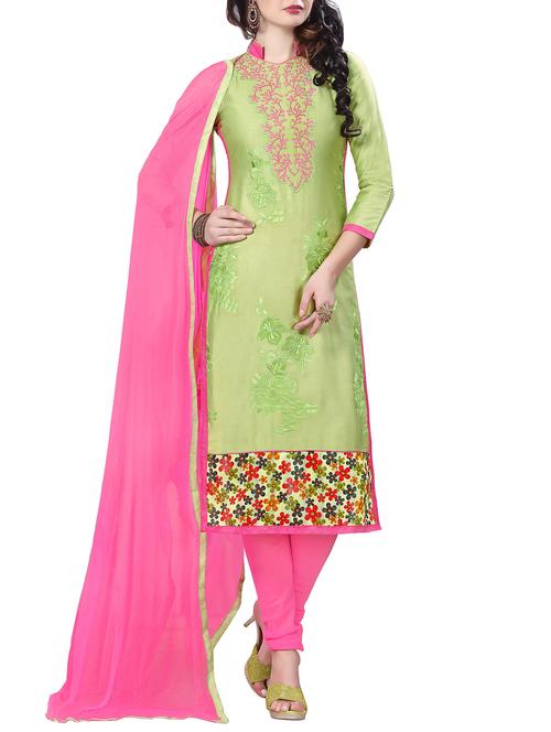 green cotton churidaar suits unstitched suit - 15010212 - Standard Image - 1