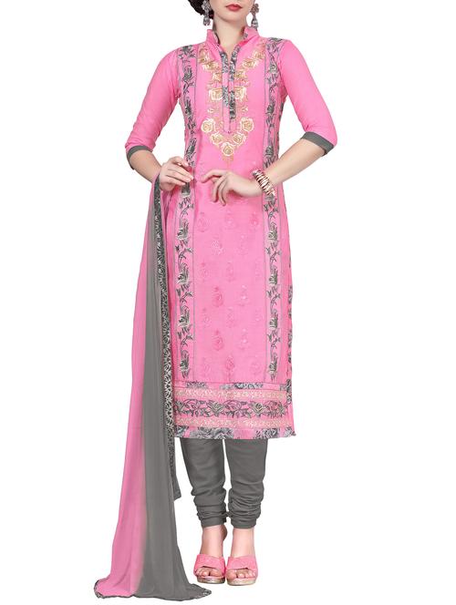 pink cotton churidaar suits unstitched suit - 15010213 - Standard Image - 1